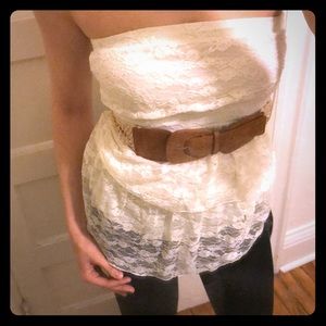 Strapless lace belted top